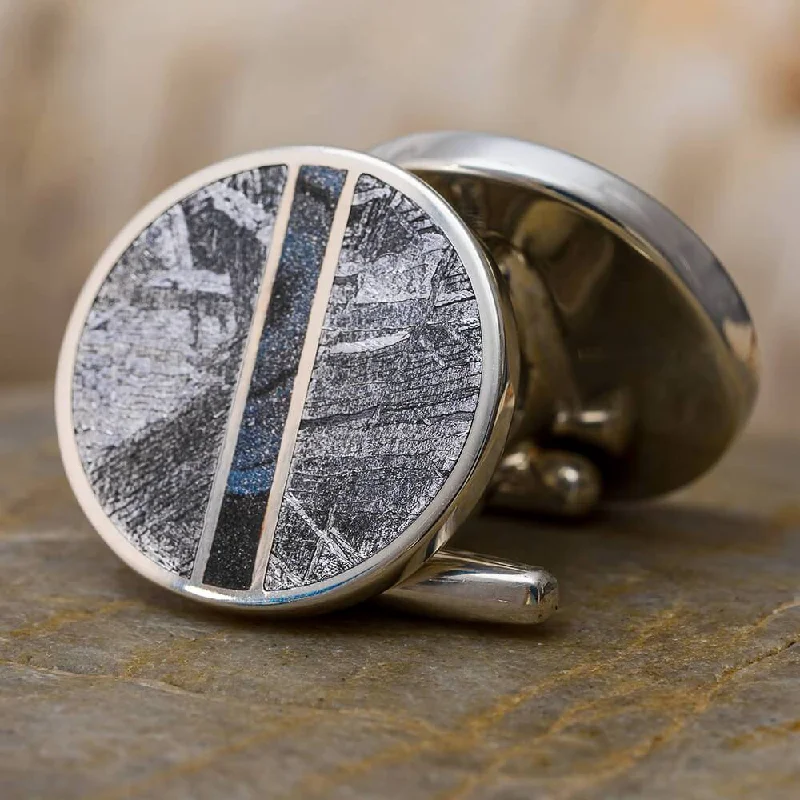 Best cufflinks with blue enamel designs for a pop of color and elegance-Round Meteorite & Mokume Cuff Links