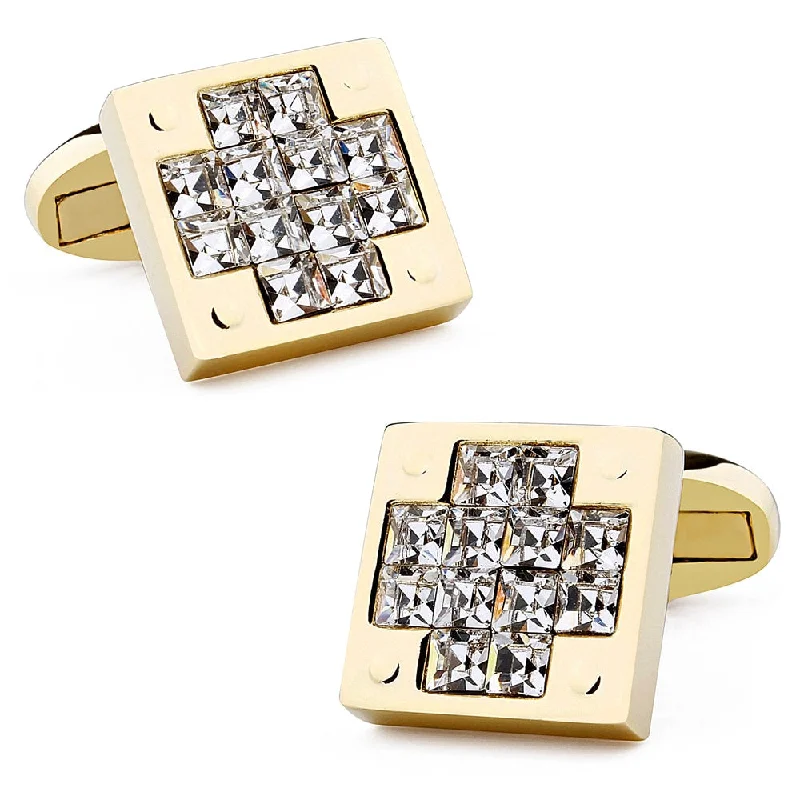 Best cufflinks with round designs for a classic, versatile look-Square Crystal Cross Cufflinks