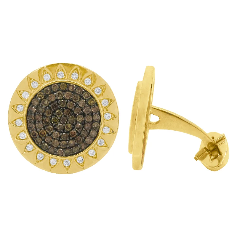 Best cufflinks with gemstone and metal inlays for a colorful and eye-catching design-14K GOLD DIAMOND AND CHAMPAGNE DIAMOND VAN CUFFLINKS