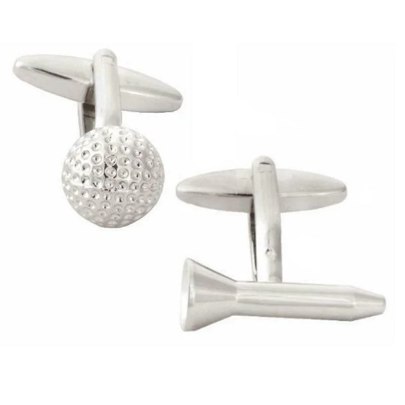 Unique cufflinks with quirky designs for a fun and personalized accessory-Golf Ball And Tee Rhodium Plate Mens Cufflinks 901013