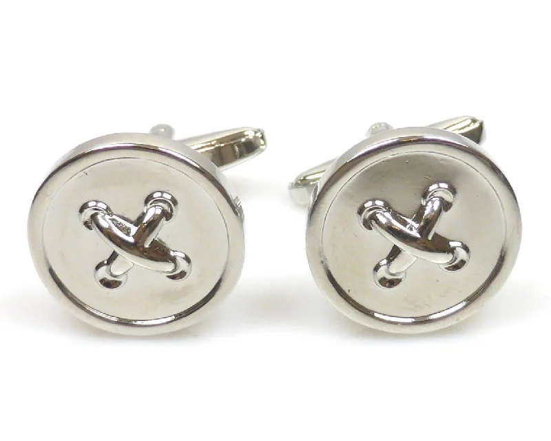 Best cufflinks with geometric shapes for a modern and artistic touch-Button silver plated cufflinks