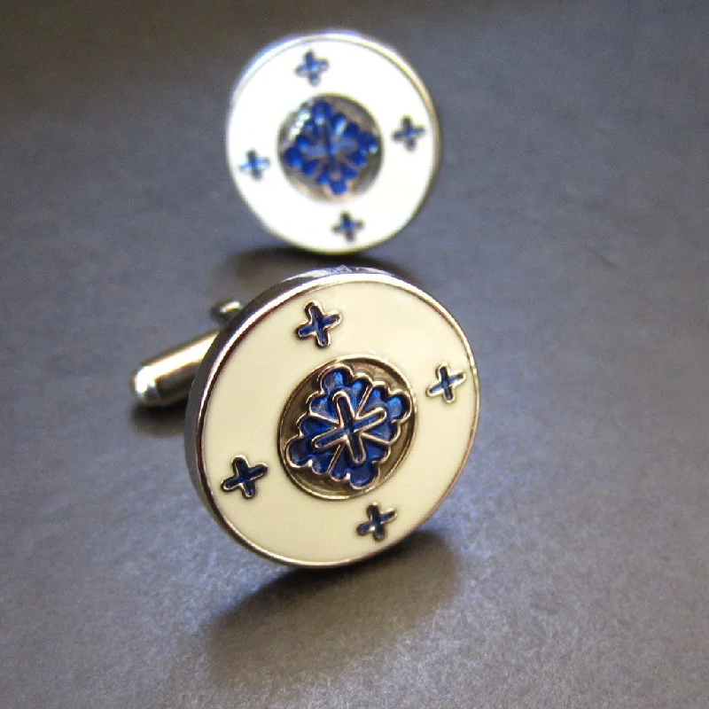 Cufflinks with Celtic knot designs for a unique and intricate finish-Shield White Blue Cuff Link