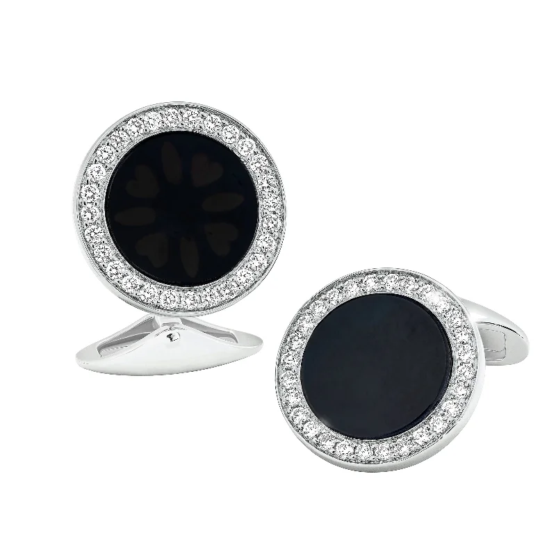 Best cufflinks with polished titanium for a modern, sleek design-Black Onyx & Diamond 18k White Gold Cufflinks