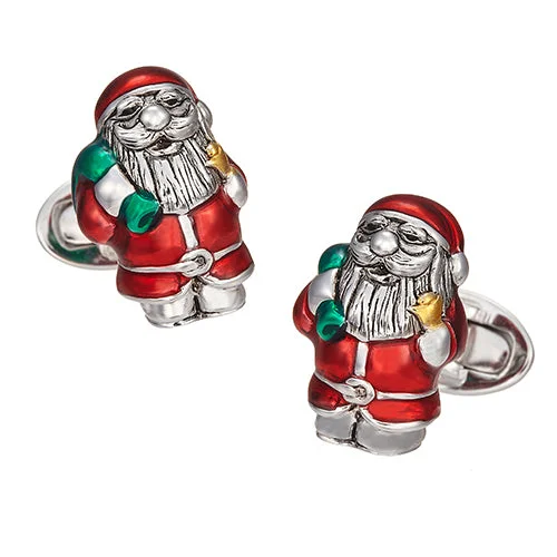 Best cufflinks with vintage cufflinks case for a stylish presentation and storage-Santa Claus Sterling Enamel Cufflinks