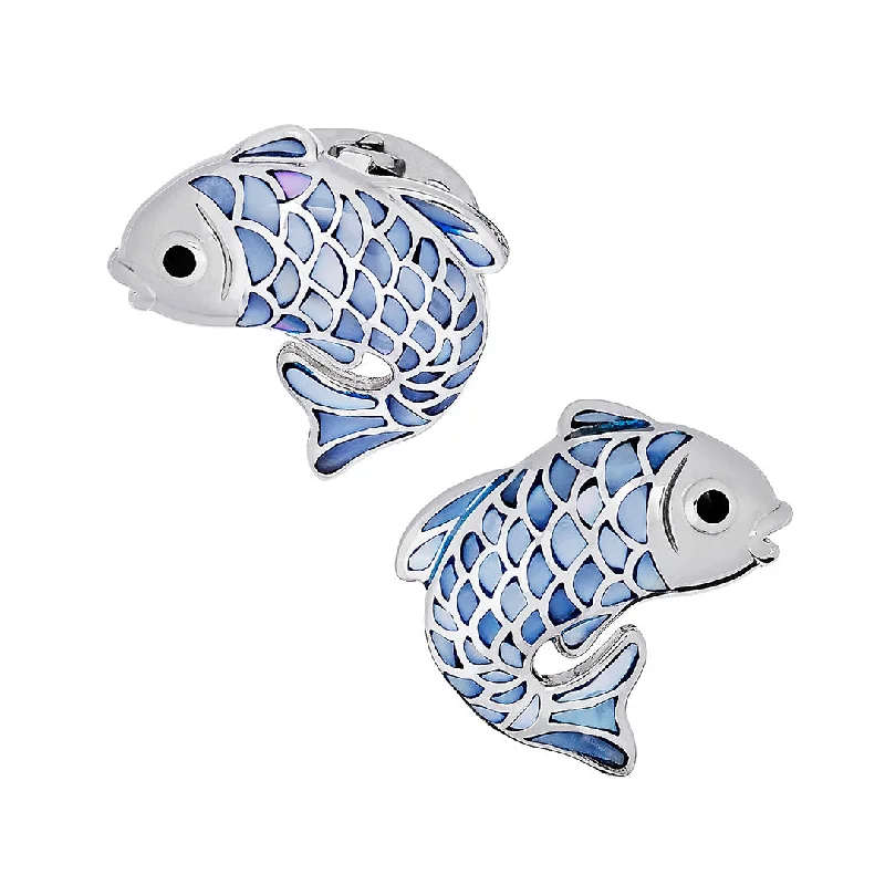 Cufflinks with brushed stainless steel designs for a rugged and modern style-Koi Fish Mother of Pearl Sterling Cufflinks