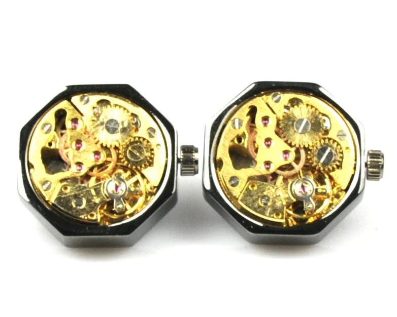 Best cufflinks with enamel designs for vibrant and colorful accents-Handmade Steampunk Black Watch Cufflinks