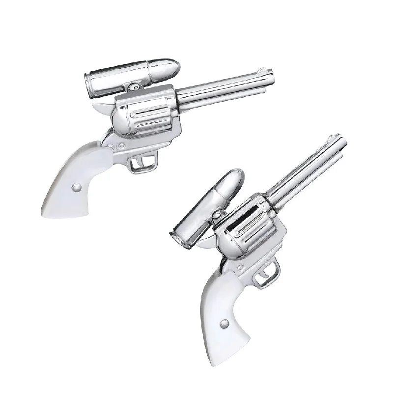 Cufflinks with vintage-inspired designs for a timeless and classic touch-Pistol with Bullet Back Mother of Pearl Sterling Cufflinks