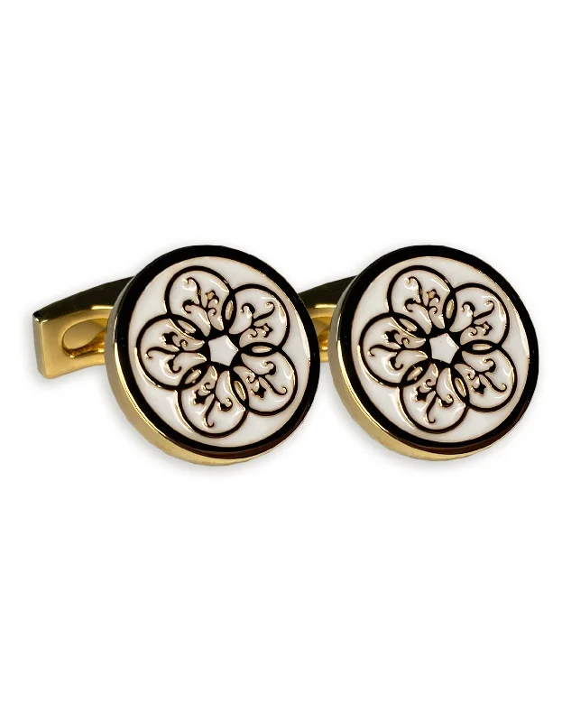 Classic cufflinks with simple round shapes for an elegant and versatile accessory-Gold Enamel Logo Cufflink