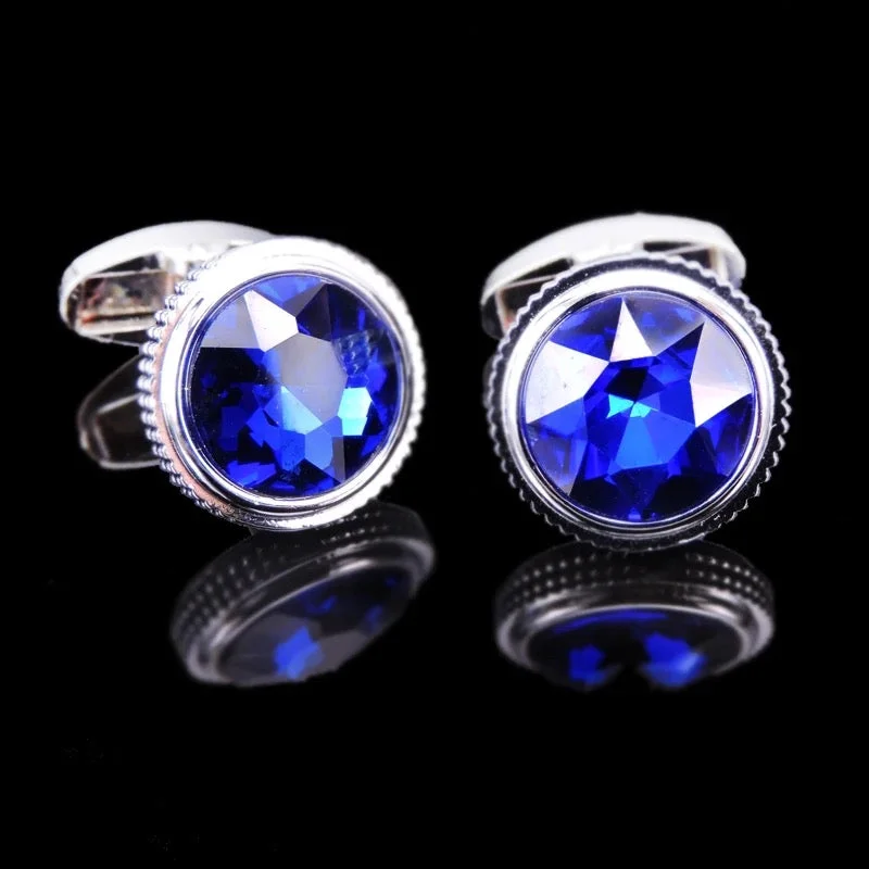 Best cufflinks with intricate craftsmanship for a high-quality, durable finish-BLUE CRYSTAL CUFFLINKS