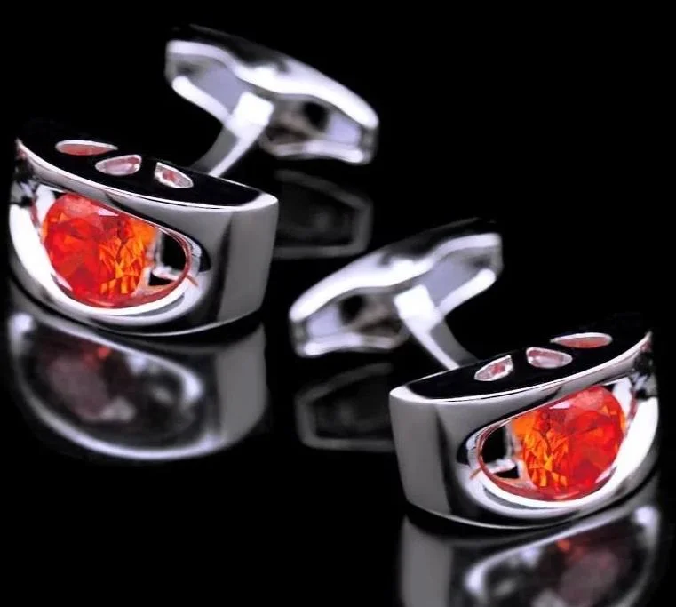 Cufflinks with Swarovski crystals for added sparkle and luxury-RED CUBIC EYE SHAPE CRYSTAL CUFFLINKS