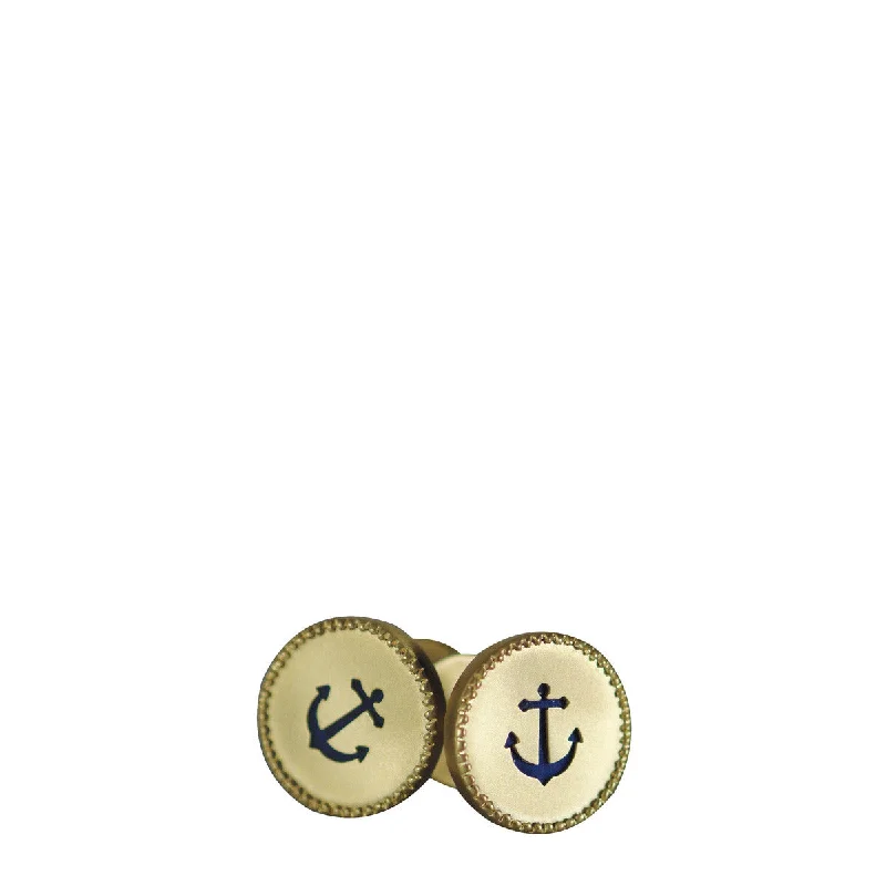 Cufflinks with abstract designs for a modern and artistic fashion statement-Men's 18K Gold Anchor Cut Out Cufflinks with Lapis