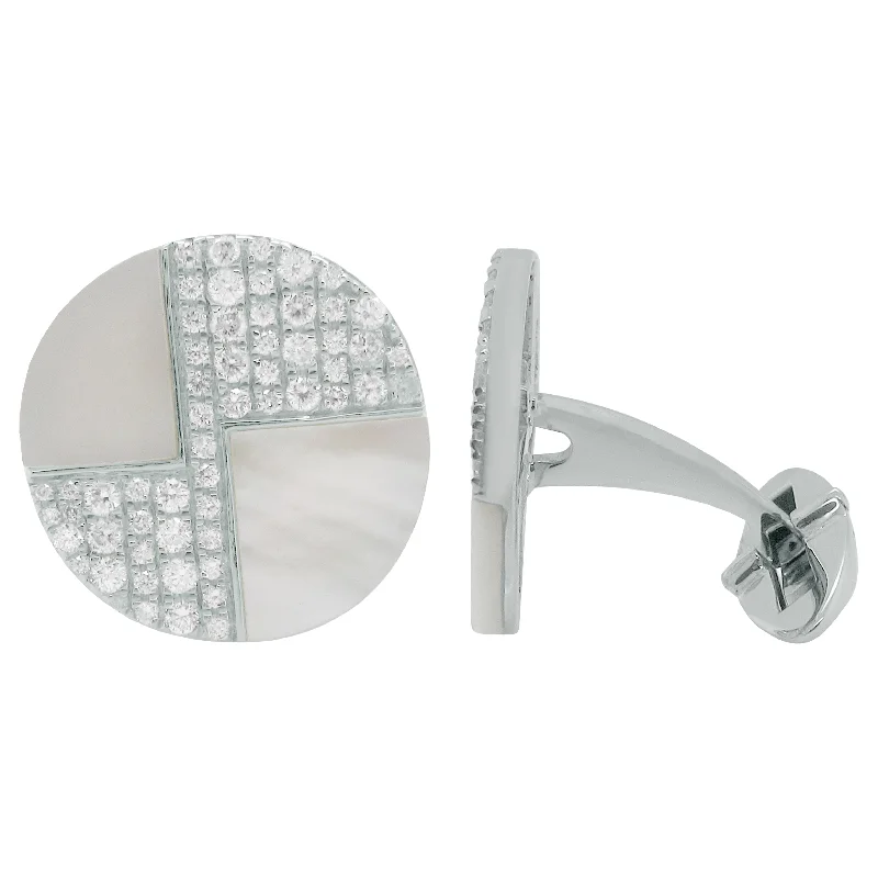 Cufflinks with classic striped patterns for a clean and elegant finish-14K GOLD DIAMOND MOTHER OF PEARL BRIAN CUFFLINKS