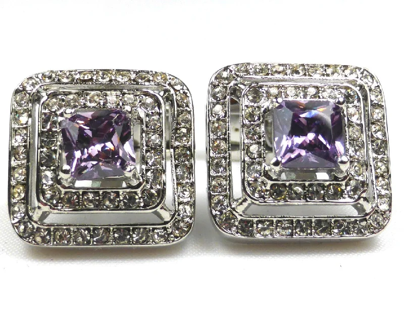 Cufflinks with classic round designs for a versatile and timeless accessory-Purple Rhinestone Square Cufflinks