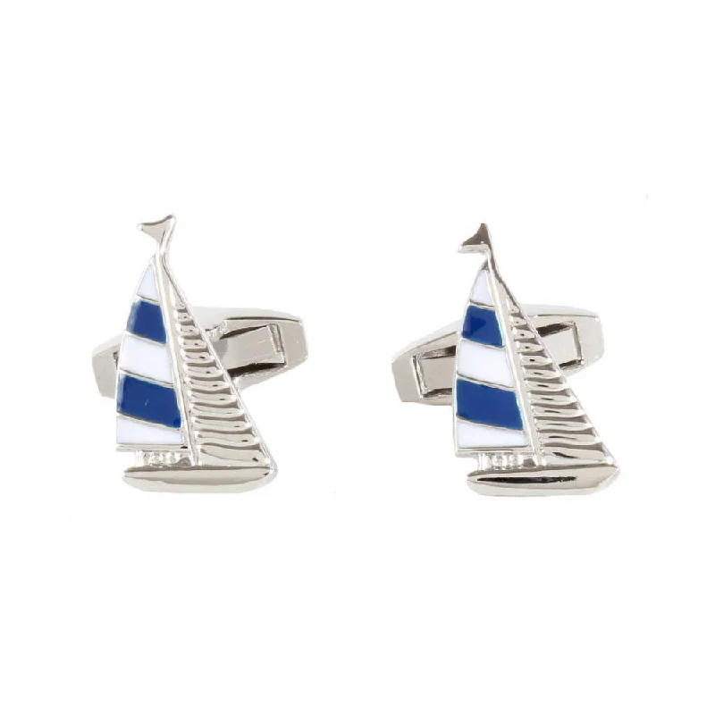 Best cufflinks with gemstone and metal inlays for a colorful and eye-catching design-Blue Yacht Rhodium Plate Mens Cufflinks 901087