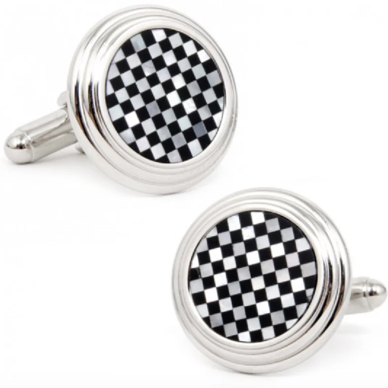 Best cufflinks with onyx inlays for a sleek, elegant and timeless appearance-ONYX AND MOTHER OF PEARL CHECKED CUFFLINKS