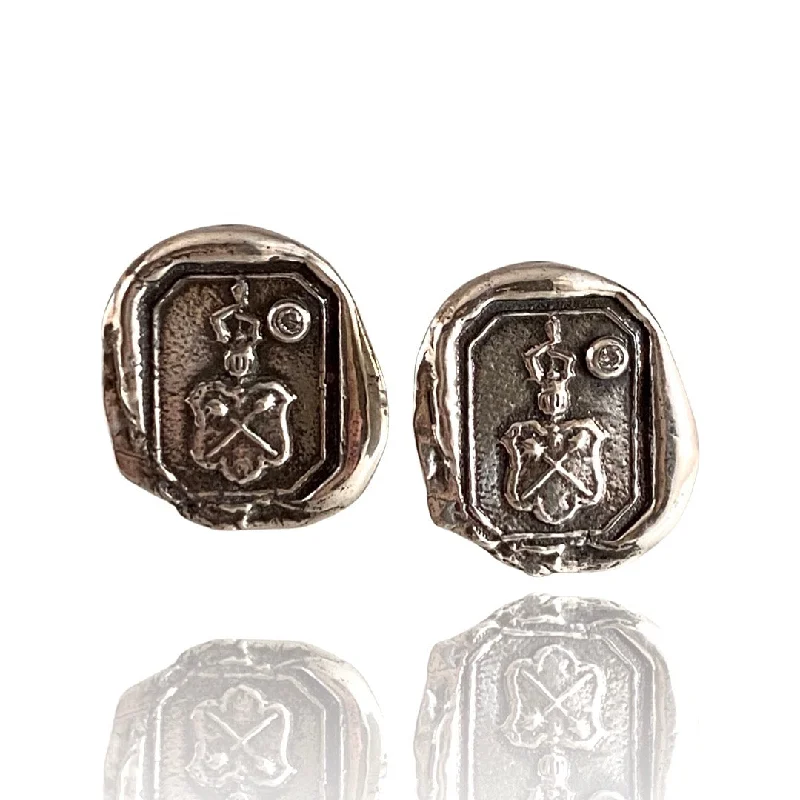 Cufflinks with Celtic knot designs for a unique and intricate finish-Diamond Shield Sterling Silver Cufflinks