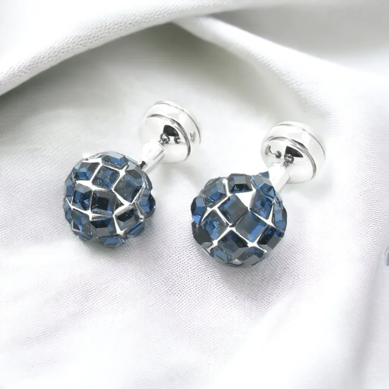 Cufflinks with Swarovski crystals for added sparkle and luxury-Chokore Crystal Ball Cufflinks (Blue)