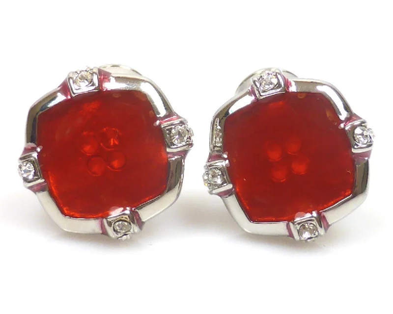 Designer cufflinks with intricate patterns for a high-fashion and stylish look-Red Button silver plated cufflinks