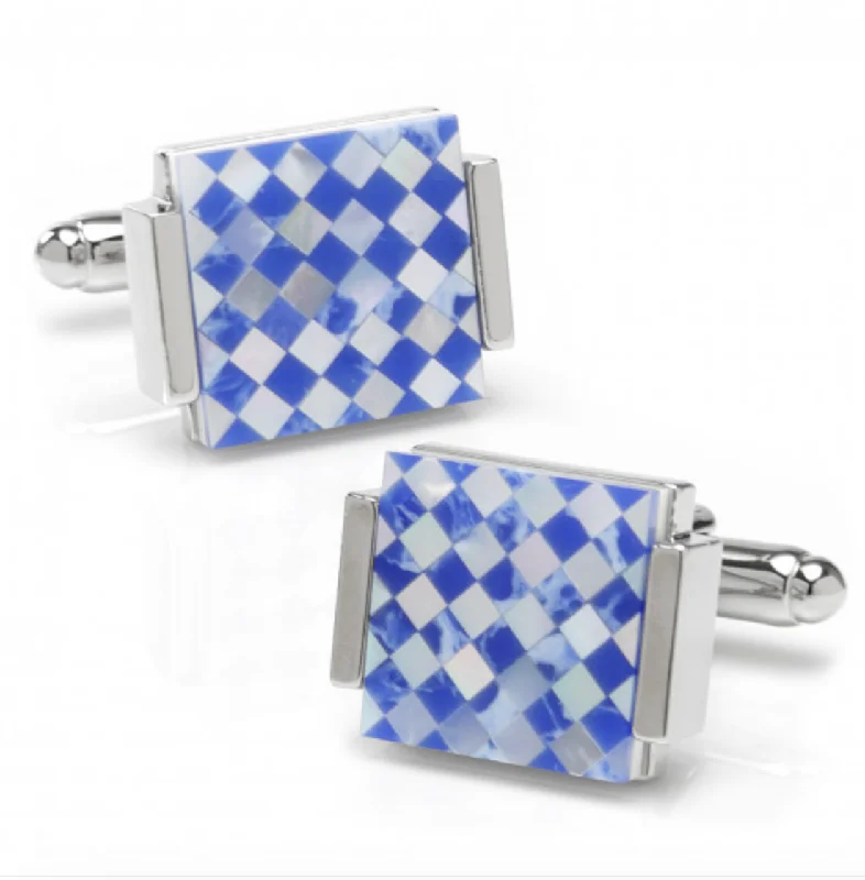 Cufflinks with subtle animal motifs for an understated and stylish look-MOTHER OF PEARL CHECKED CUFFLINKS