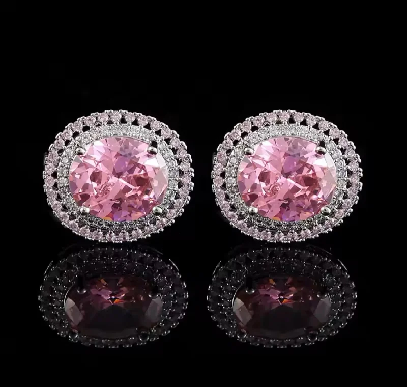 Best cufflinks with geometric shapes for a modern and artistic touch-Crystal silver pink round cufflinks