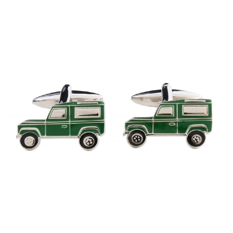 Cufflinks with colorful gemstones for a vibrant and eye-catching appearance-Green Land Rover Rhodium Plate Mens Cufflinks 901477