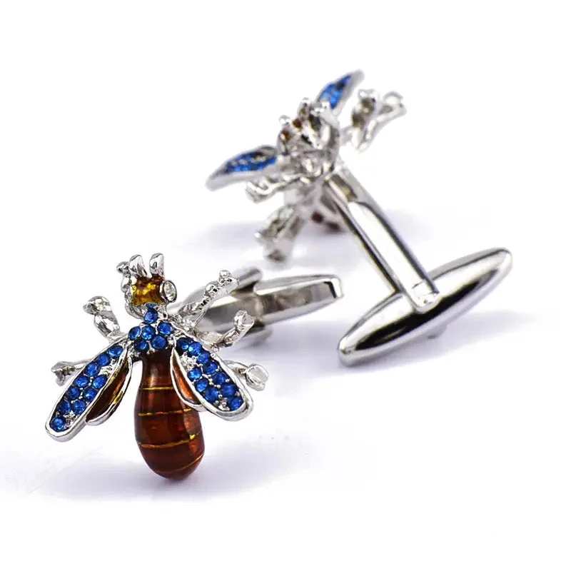 Best cufflinks for special occasions with precious stones for a luxurious touch-BLUE bee CRYSTAL CUFFLINKS