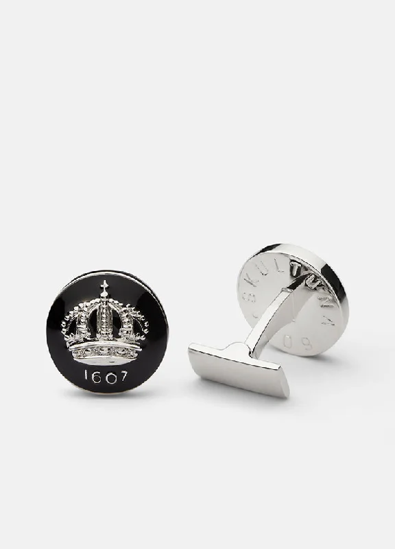 Best cufflinks for weddings with silver or gold finishes for a timeless appeal-Cufflinks | Skultuna Crown | Silver Plated | Baroque Black