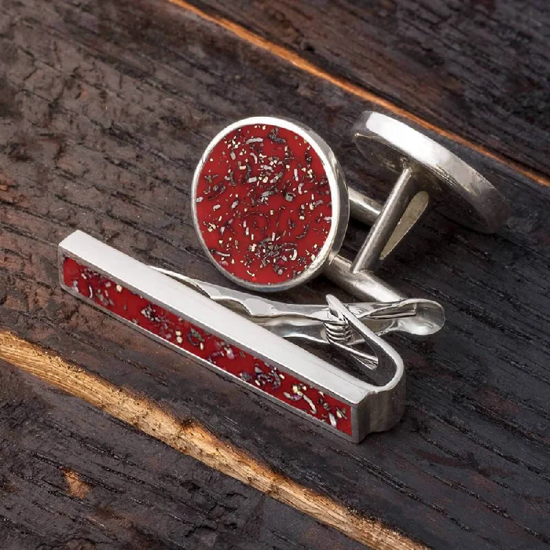 Best cufflinks with vintage cufflinks box for a complete and elegant gift set-Red Stardust Cuff Links & Tie Clip Bundle