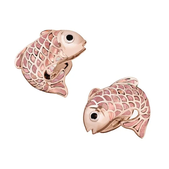 Best cufflinks with a brushed silver finish for a sleek and contemporary vibe-Koi Fish Rose Gold Mother of Pearl Sterling Cufflinks