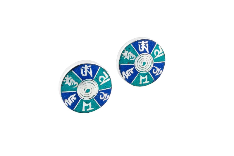 Best cufflinks for groomsmen with matching sets for a cohesive wedding look-Lapis & Turquiose Om Mani Padme Hum - Prayer of Compassion