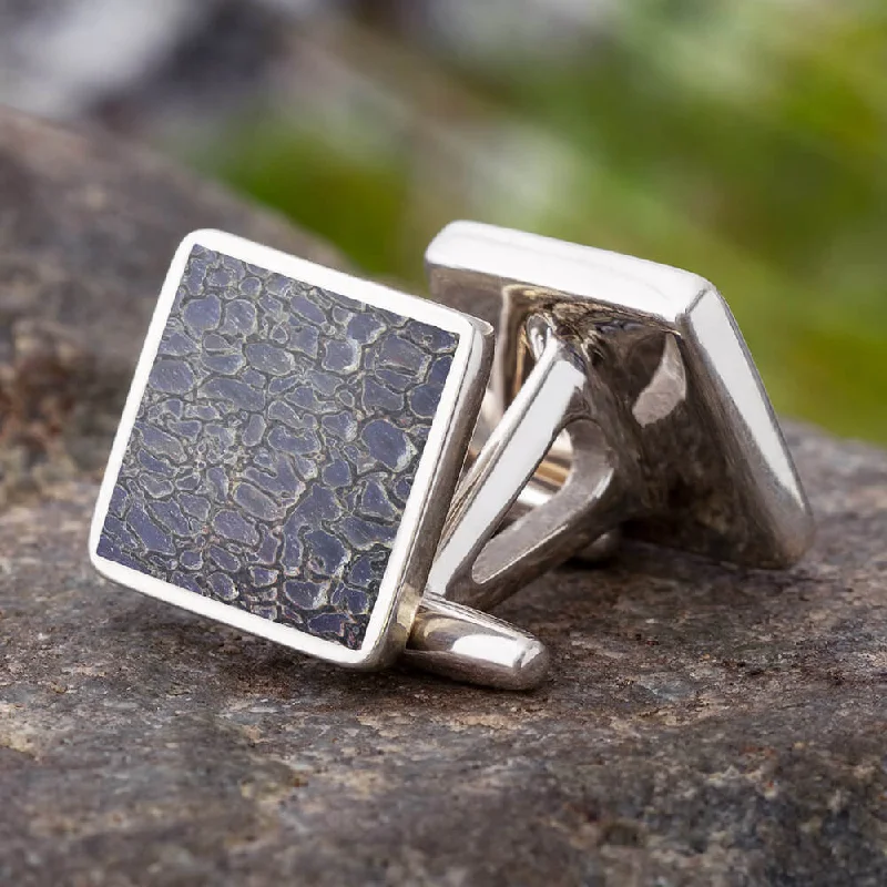 Designer cufflinks with intricate patterns for a high-fashion and stylish look-Unique Square Cuff Links With Dinosaur Bone