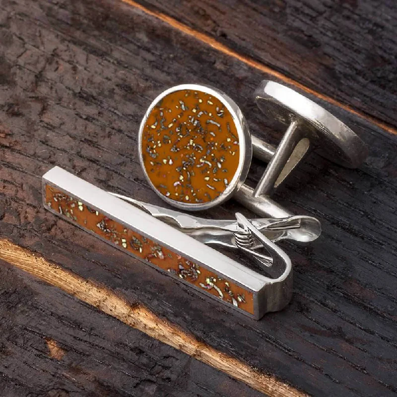 Cufflinks with engraved quotes for a personalized and meaningful touch-Orange Stardust Cuff Links & Tie Clip Bundle