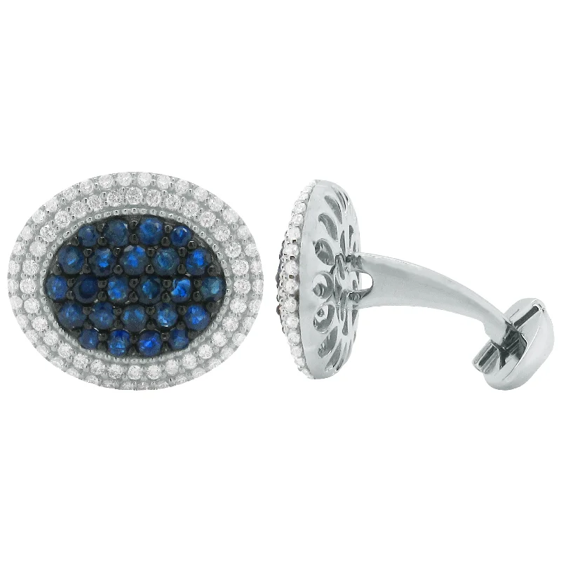 Cufflinks with luxury enamel inlays for a polished and vibrant appearance-14K GOLD DIAMOND SAPPHIRE JAKE CUFFLINKS