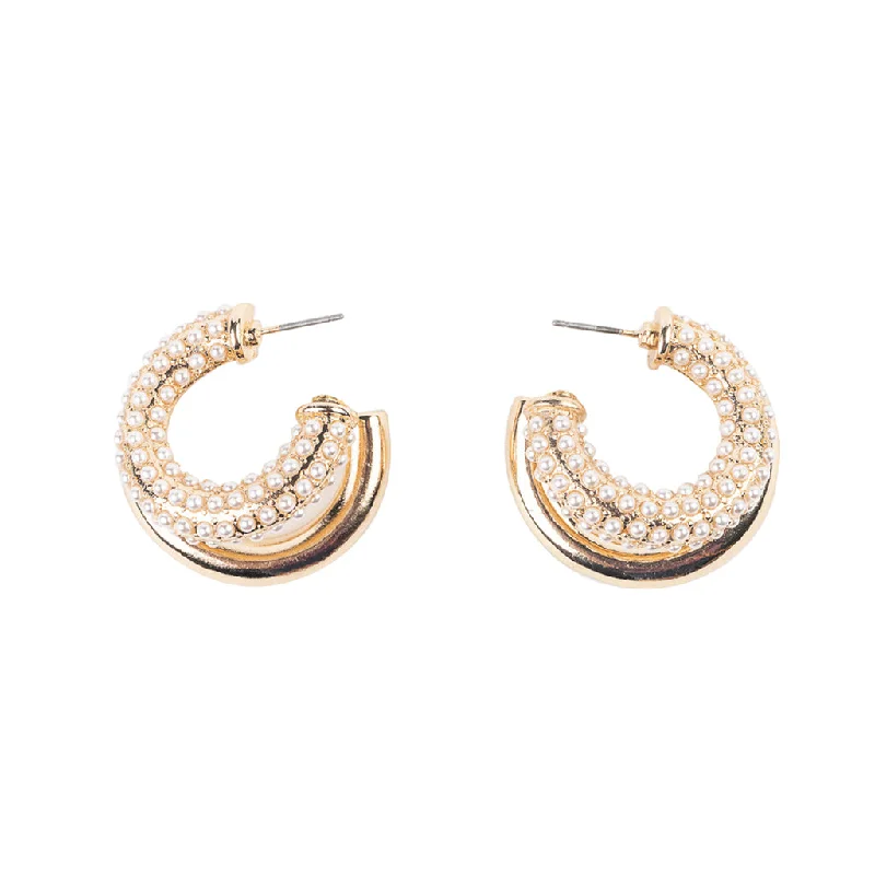 Best hoop earrings with multi-colored gemstones for a vibrant and lively touch-Gold and Pearl Double Hoop Earring