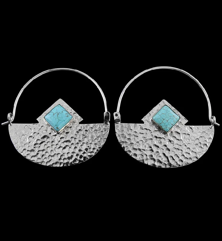 Hoop earrings with tortoiseshell designs for a chic and classic style-14G Accord Turquoise Howlite Stone White Brass Hangers