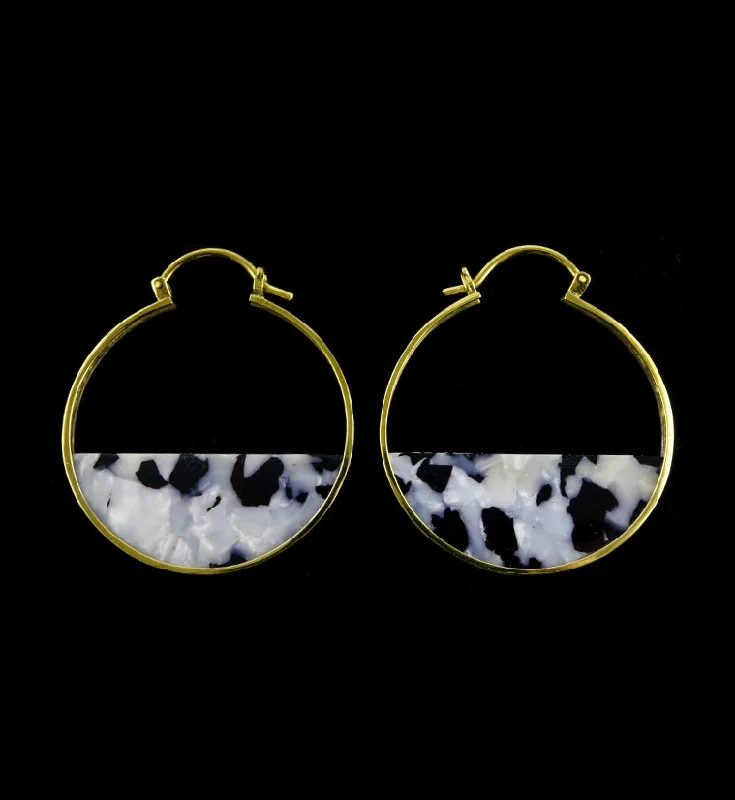 Hoop earrings with luxe velvet finishes for a rich and luxurious touch-14G Half Moon Black & Pearl Fructose Acetate Disk Hangers