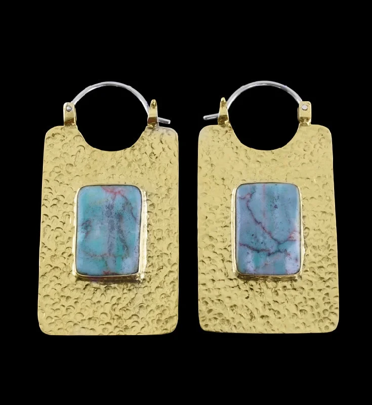 Hoop earrings with diamond-cut surfaces for added sparkle and shine-14G Obverse Chrysocolla Stone Brass Hangers - Earrings