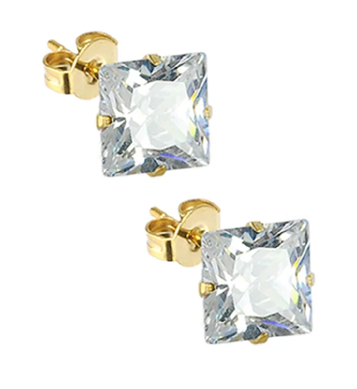 Best hoop earrings with geometric shapes for a modern and artistic appeal-14kt Gold Square Prong Set CZ Earrings