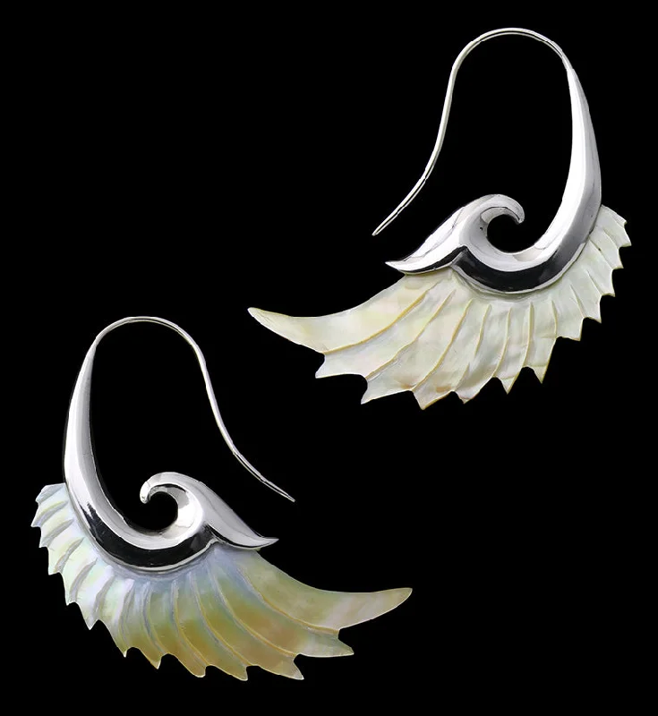 Hoop earrings with enamel stripes for a colorful and eye-catching design-18G Aileron White Brass MOP Hangers / Earrings