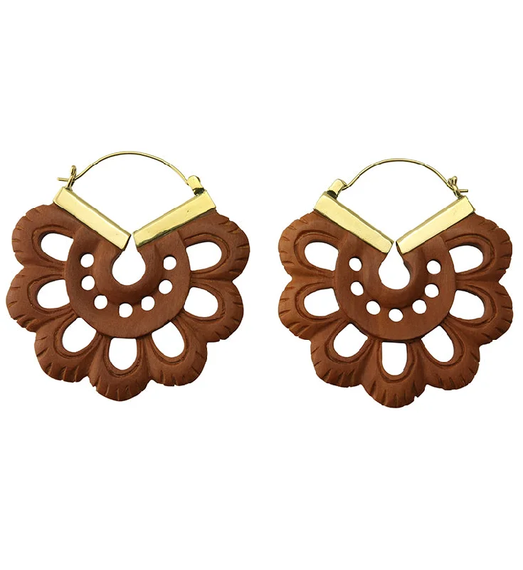 Hoop earrings with resin accents for a bold and colorful design-18G Flower Wooden Hangers / Earrings