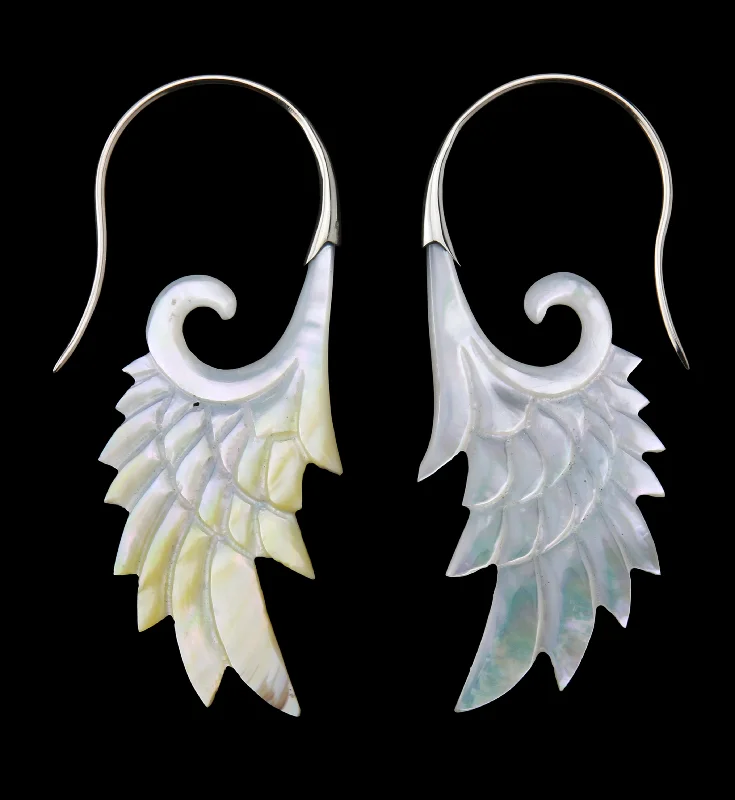 Best hoop earrings with matching bracelets for a coordinated jewelry set-18G Wing White Brass MOP Hangers / Earrings