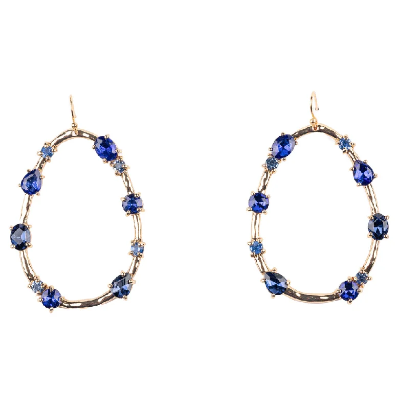 Best hoop earrings with minimalist designs for a clean and modern aesthetic-Gold Drop Earring with Sapphire Stones