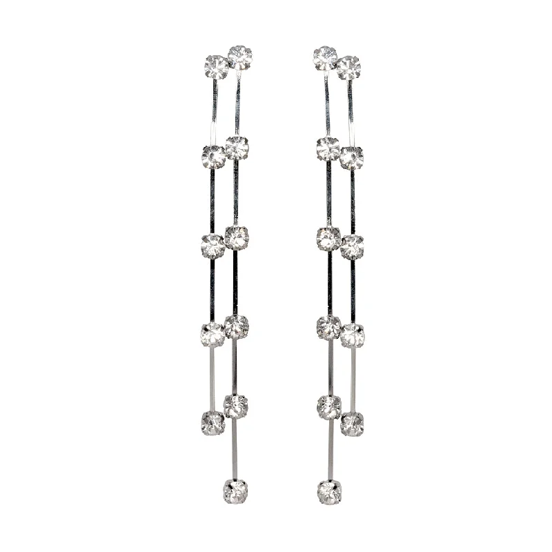 Best hoop earrings with smooth ceramic finishes for a polished, clean style-Silver and Crystal Double Row Earrings