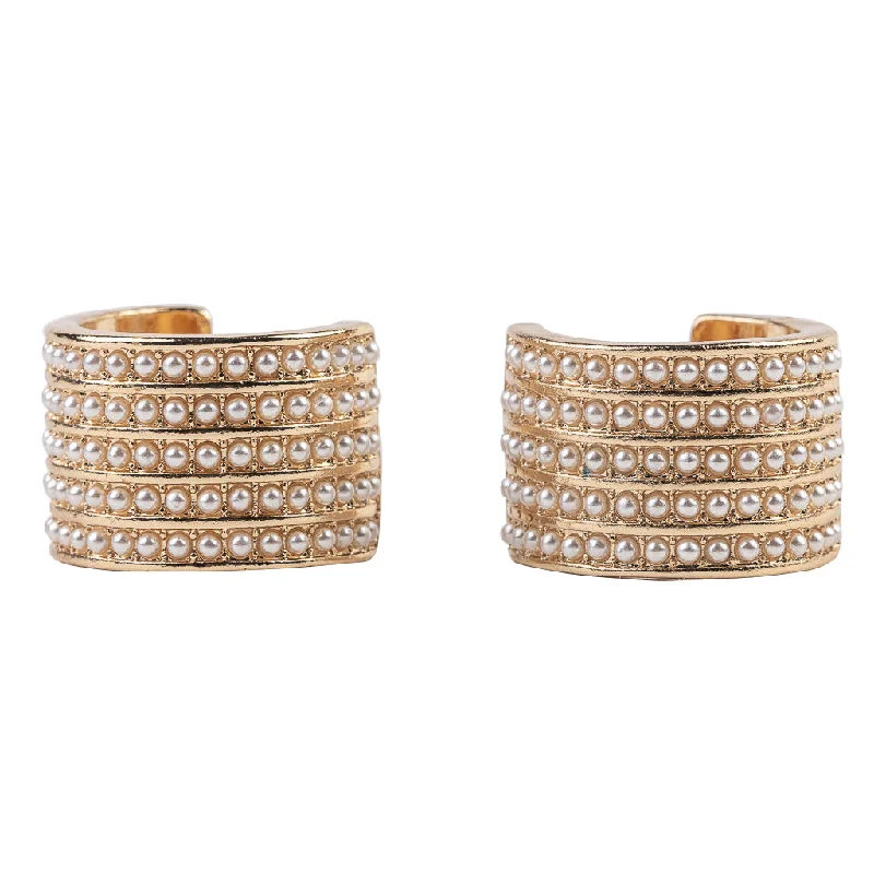 Classic hoop earrings with a thin profile for a sleek and subtle style-Gold Hoop Studded Earring with Pearls