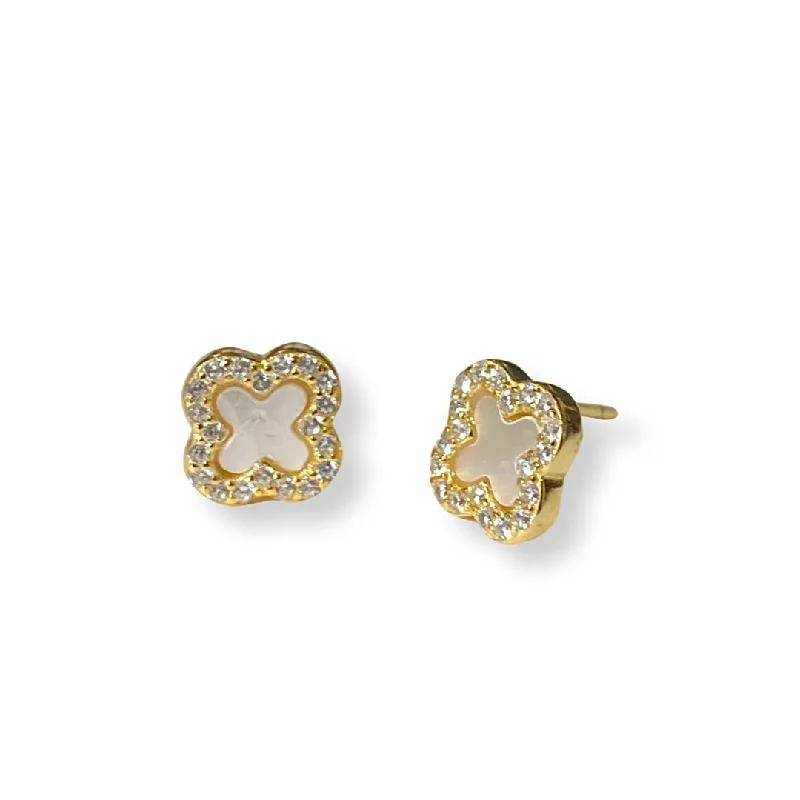 Best hoop earrings with vintage rhinestone embellishments for a retro-glam effect-Flora (S) MOP Studs