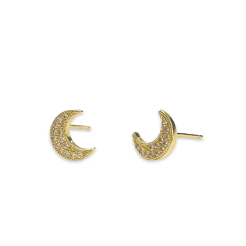 Small hoop earrings for a delicate and understated everyday wear-Luna Crescent Moon Sparkle Studs