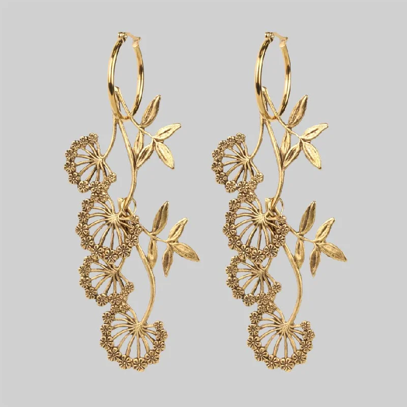 Best hoop earrings with geometric shapes for a modern and artistic appeal-AELLA. Floral Drop Hoop Earrings - Gold