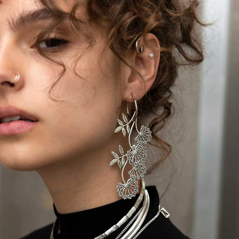 Best hoop earrings with floral designs for a feminine and delicate look-AELLA. Floral Drop Hoop Earrings - Silver