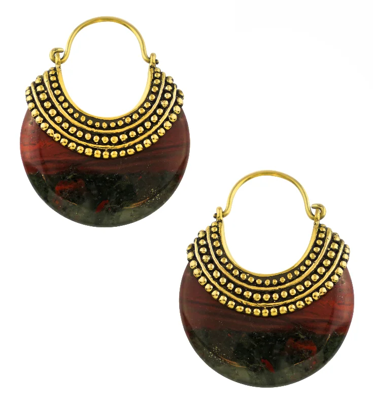 Best hoop earrings with satin ribbons for a soft, feminine appearance-African Bloodstone Beaded Brass Stone Earrings