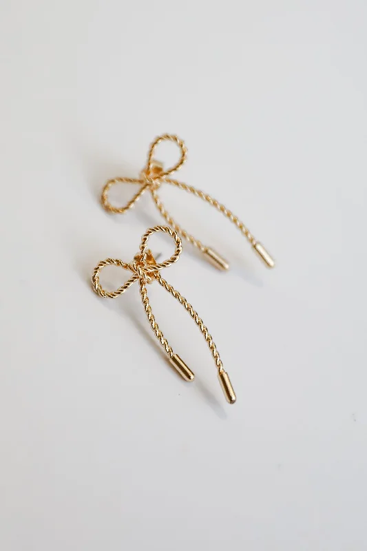 Hoop earrings with faceted crystals for added sparkle and shine-Alissa Gold Twisted Bow Earrings